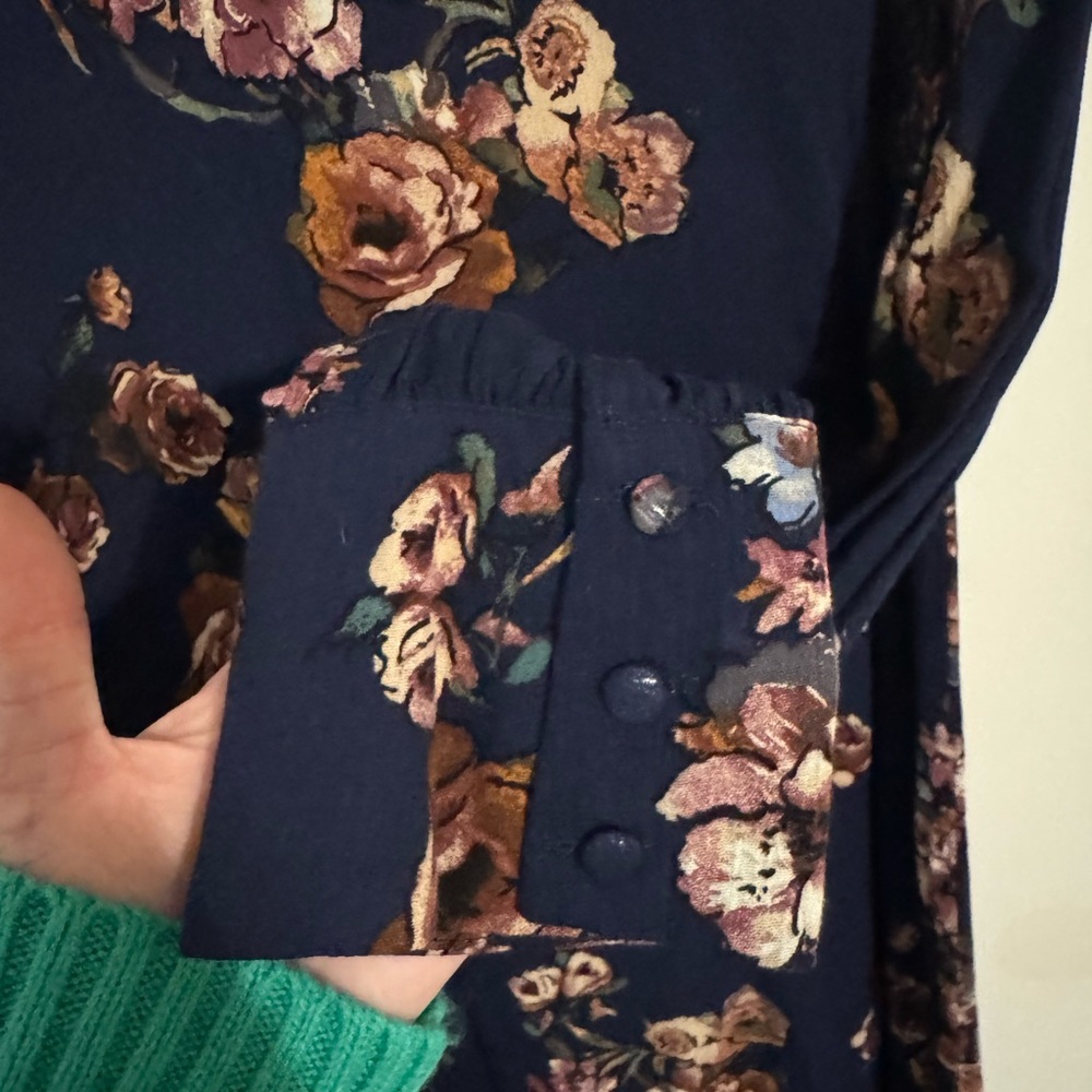 Navy Floral Long Sleeve Blouse - Picture 4 of 12